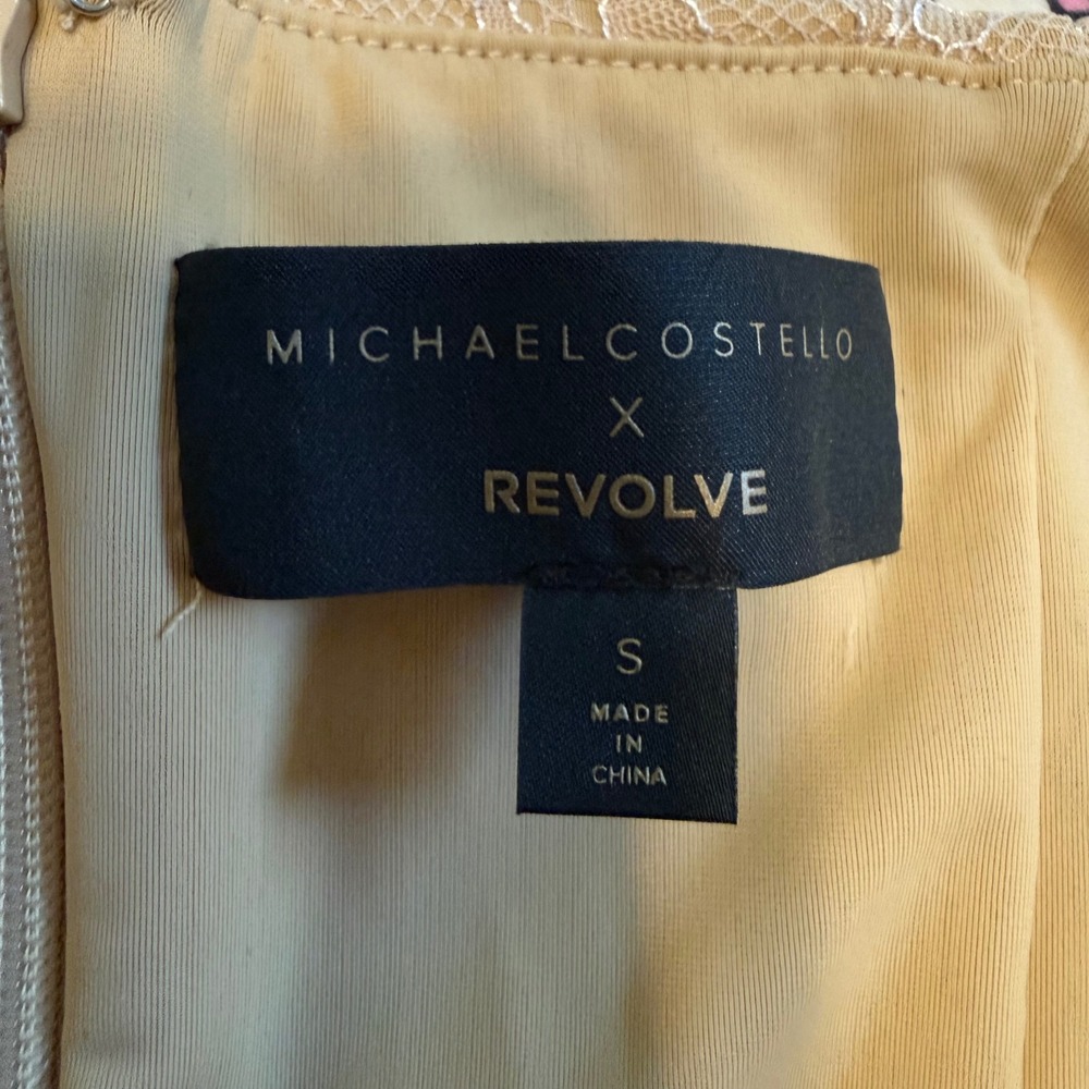 Michael Costello x REVOLVE Dress Women S Nude Excellent Ruched Lace Mini Bodycon - Picture 5 of 9